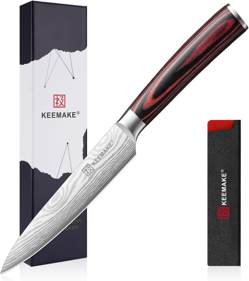 KEEMAKE Kitchen Utility Knife, 5 Inch Paring Knife, Ultra Sharp High Carbon Stainless Steel, Tomato Knife for Fruit and Vegetable Cutting with Ergonomic Handle, Chef Knife for Kitchen - Image 1
